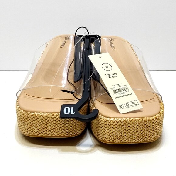 No Boundaries Platform Mule Jute Rattan Sandals Clear Strap Memory Foam Size 10 - Picture 4 of 10